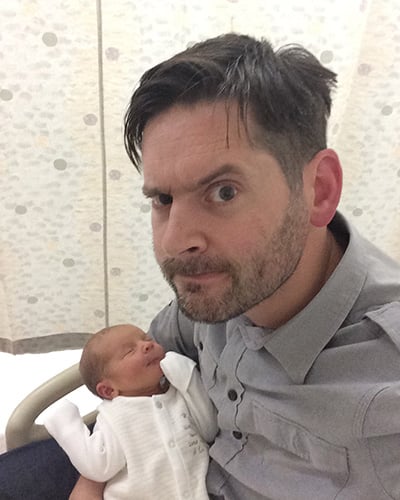 Matt Coyne of manversusbaby with baby