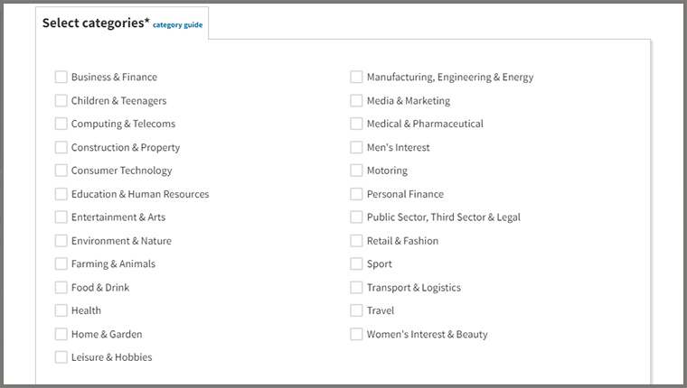 Categories on the Journalist Enquiry Service