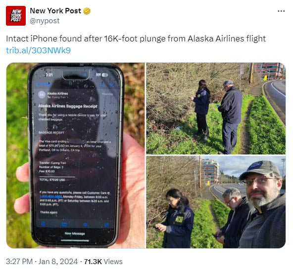 Tweet about iPhone found in Boeing wreckage