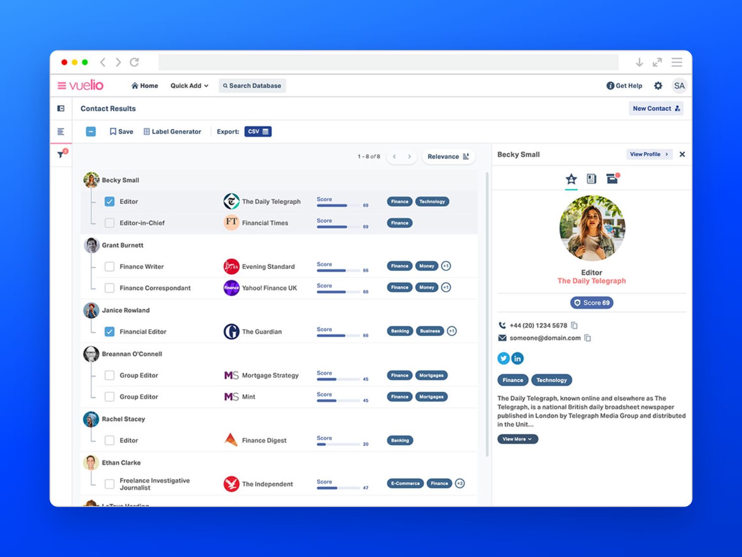Vuelio Media Database screenshot